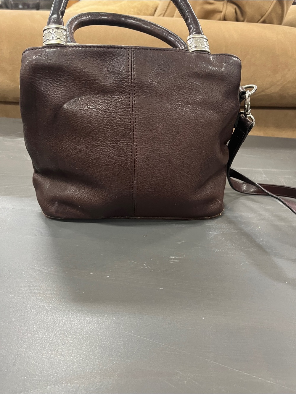 Brighton dark brown pebbled leather top handle satch